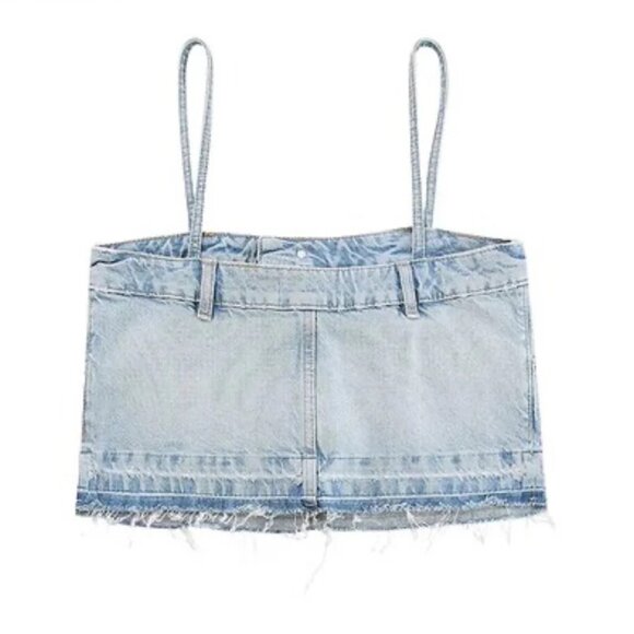 NEW! ZARA Denim Distressed Jeans Crop Top - Picture 5 of 13